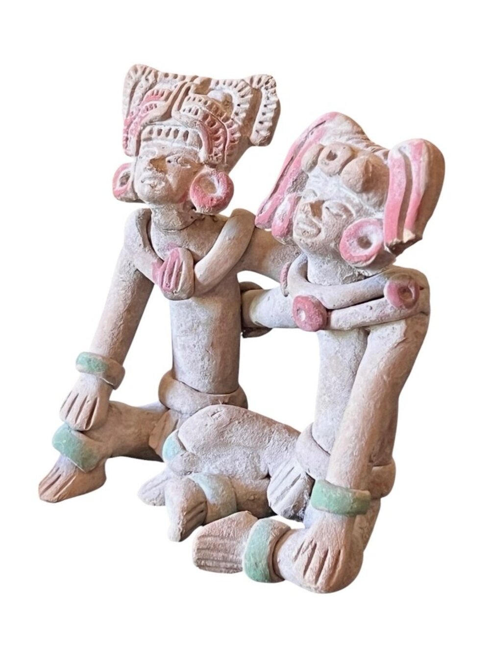 Teotihuacan Ceramic Pre-Columbian Style Figurine Pair Earth Tones & Accents 5" T - Picture 2 of 11